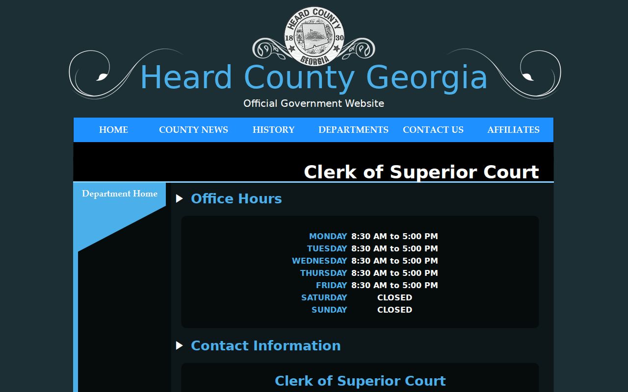 Heard County Superior Court clerk page and contact information