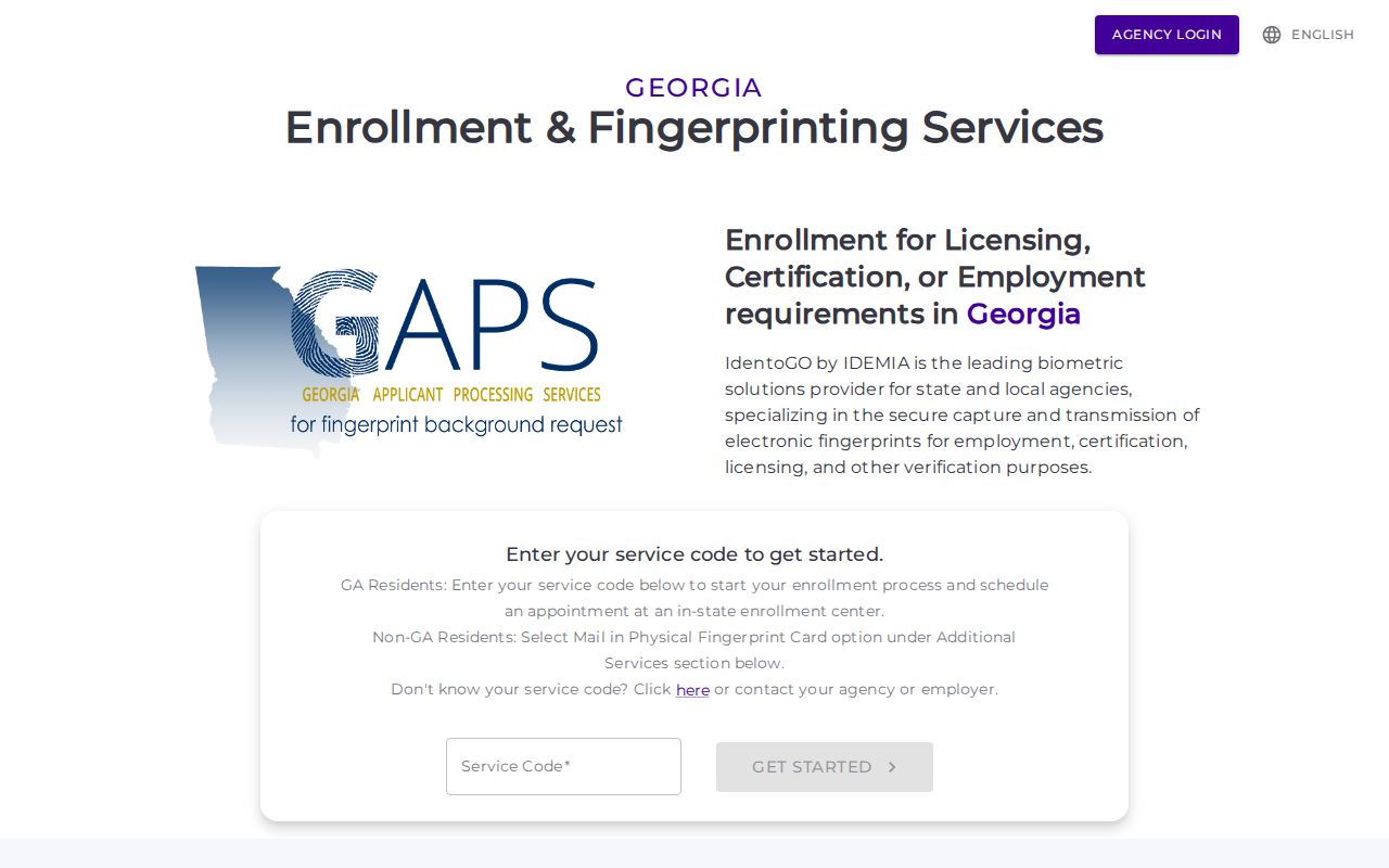 Georgia Applicant Processing Service IdentoGO enrollment